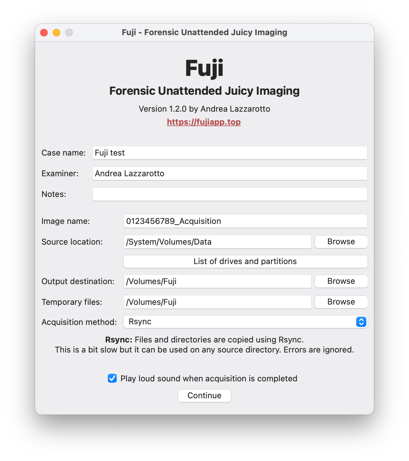 Window showing the main interface of the program